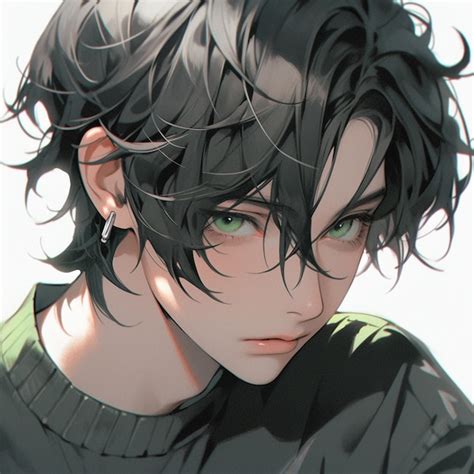 Premium AI Image | anime boy with black hair and green eyes staring at the camera generative ai