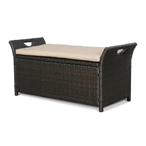 Gal Beige Rattan Outdoor Storage Bench With Cushion Hd The