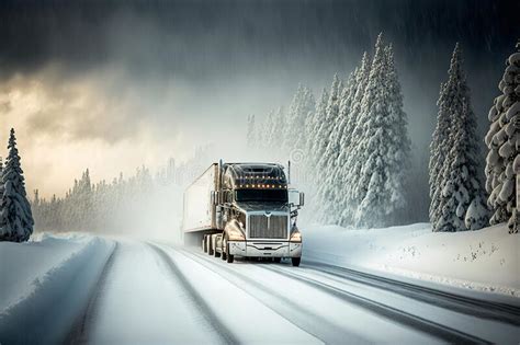 Truck Riding On The Snowy Road HDR Image Photo Logistic Wallpaper Or