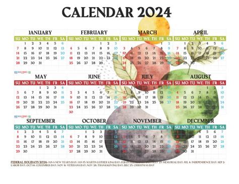 Free Printable 2024 Yearly Calendar with Holidays 12 Templates ...