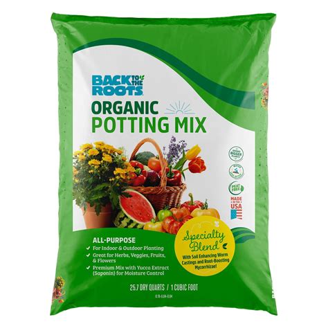 Back To The Roots Peat Free Natural Organic Potting Soils Mix Cu Ft