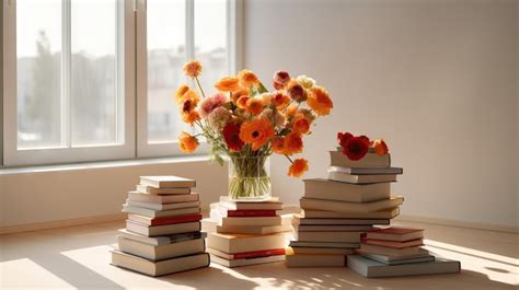 Premium AI Image | Romantic pile of books with flowers on summer style ...