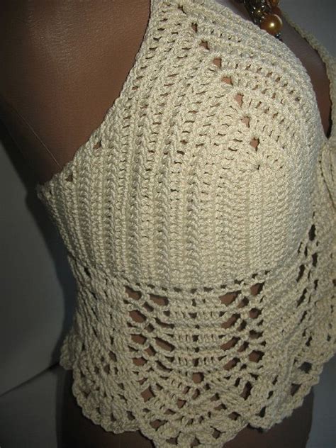 Crocheted Top In Cream Ml Sexy Tank Women Summer Por Ninellfux Crochet