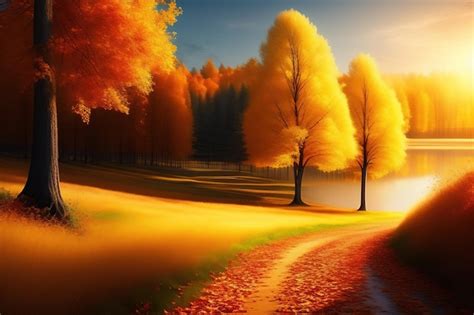 Premium Ai Image Golden Autumn Natural Forest