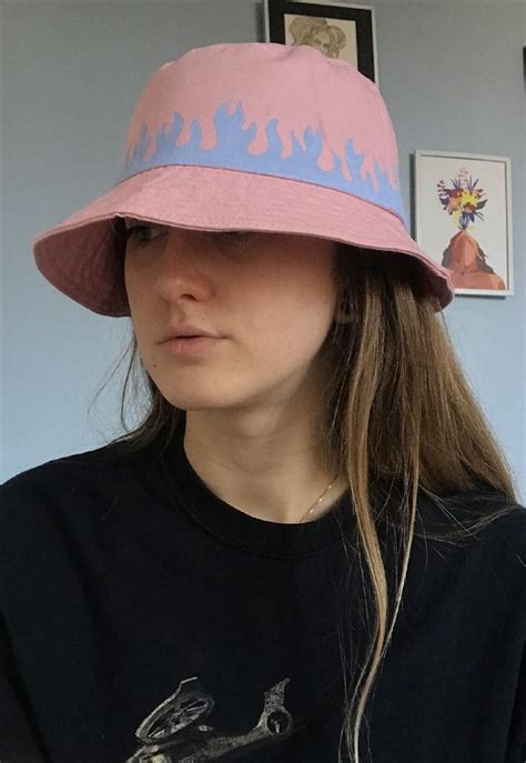 Custom Pink Bucket Hat With Baby Blue Flames Les Gamins Paris Asos