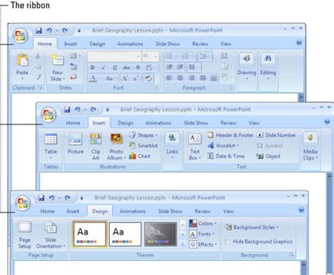 The Layout of a PowerPoint 2007 Tab - dummies