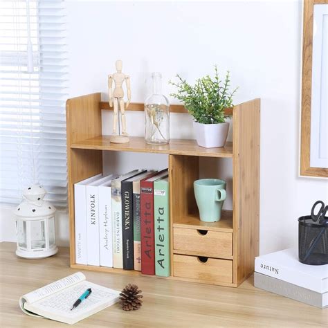 Latitude Run® Bamboo Desktop Display Shelf Desk Organizer With 2 ...