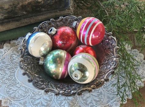 Vintage Blown Glass Christmas Tree Ornaments Set Of 6 Shiny Etsy Glass Christmas Tree