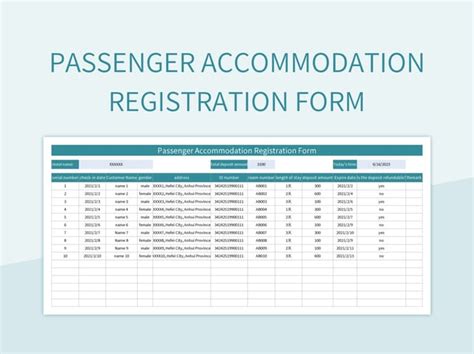 Passenger Accommodation Registration Form Excel Template And Google