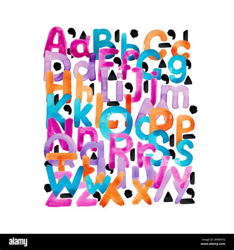 Colorful Watercolor Alphabet Hand Painted Bright Abc Letters Stock