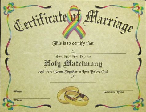 Gay Lgbt Marriage Certificate Ready To Be Framed On Aged