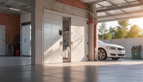 A Car Is Parked In A Garage With The Door Open Premium Ai Generated Image