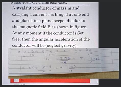 A Straight Conductor Of Mass M And Carrying A Current I Is Hinged At One