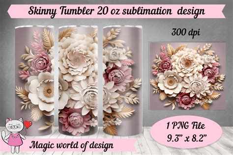 3d Flowers 20 Oz Skinny Tumbler Sublimat Graphic By Magic World Of Design · Creative Fabrica