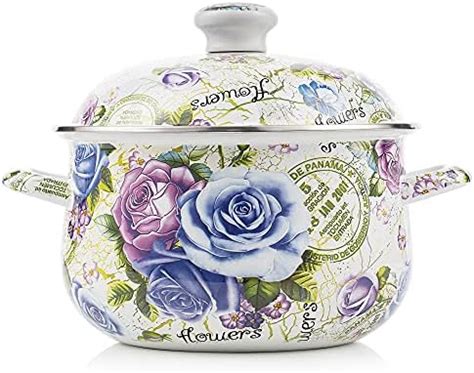 Amazon Hemoton Kitchen Enamel Stockpot With Lid Flower Stew