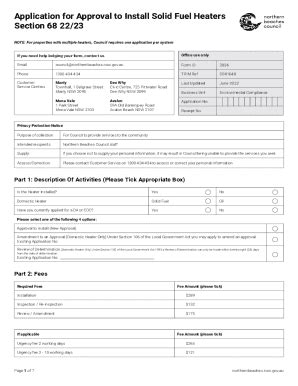 Fillable Online APPROVAL OF ACTIVITIES UNDER SECTION 68 APPLICATION