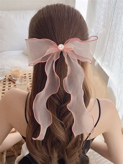 Bow And Faux Pearl Decor Hair Clip Diy Hair Accessories Ribbon Diy Hair Accessories Hair Clips