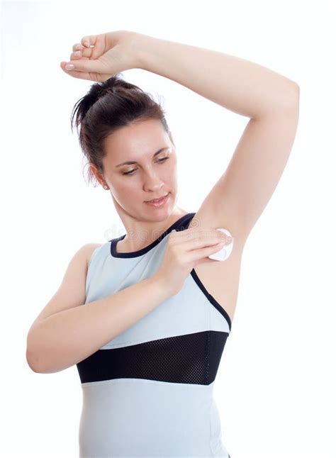 Woman Putting Deodorant On Her Armpit Stock Image Image Of Hispanic