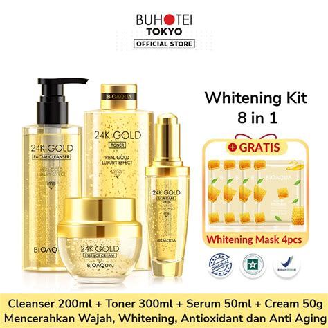 Jual BUHOTEI Bioaqua 24K Gold Skin Care Whitening Kit Serum