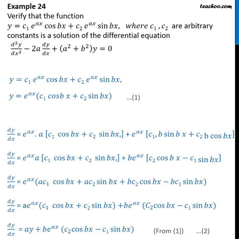 Example 24 Verify That Y C1 Eax Cos Bx C2 Eax Sin Bx