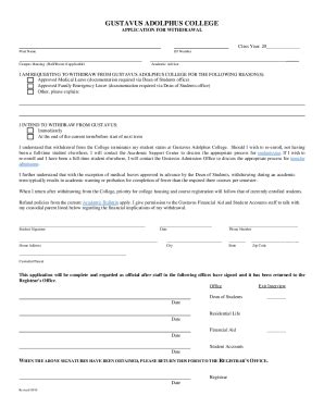 Fillable Online Gustavus Adolphus College Status Change Form Fax