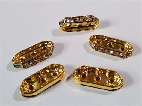 Mm Hole Spacer Bar Gold Plated With Rhinestones