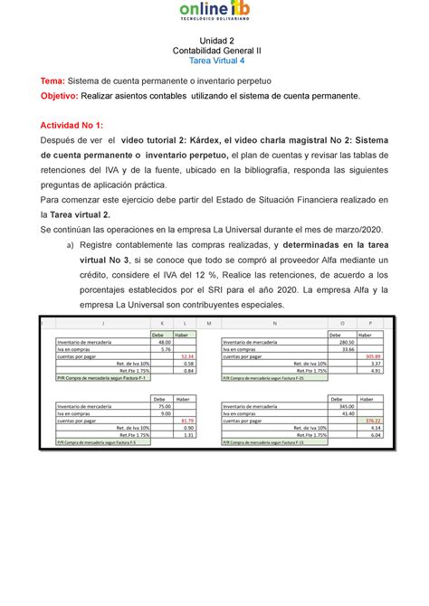 Tarea Virtual No 4 CG2 Unidad 2 Contabilidad General II Tarea