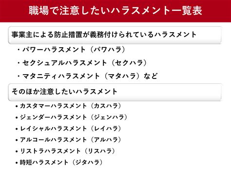 職場のハラスメントの種類一覧表 厚生労働省が事業主の義務と対策を紹介 ツギノジダイ