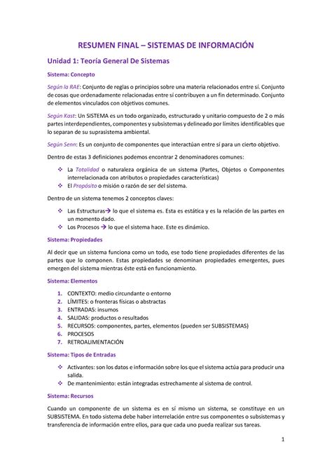 Resumen Final Sist De Info RESUMEN FINAL SISTEMAS DE INFORMACIN