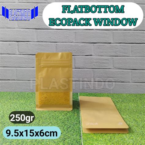 Jual FLAT BOTTOM ECOPACK Window 250z FB Kpack Kemasan Kopi Paperkraft