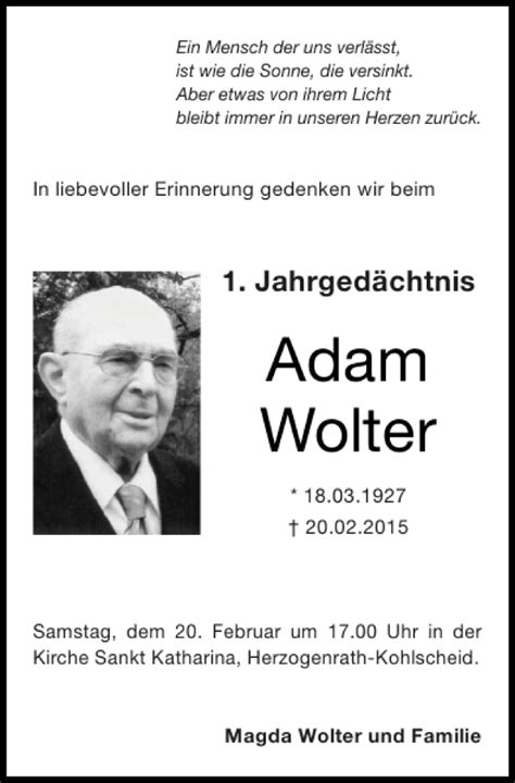 Traueranzeigen Von Adam Wolter Aachen Gedenkt