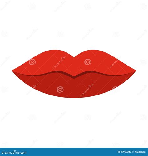 Red Female Lips Icon Flat Style Stock Vector Illustration Of