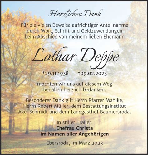 Traueranzeigen Von Lothar Deppe Abschied Nehmen De