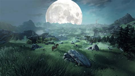 Breath Of The Wild Hd Wallpaper Moonlit Landscape