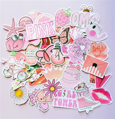 Pink Vsco Sticker Pack Cute Stickers Waterproof Packaging Etsy