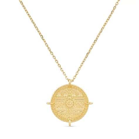 14K Gold Aztec Necklace, Aztec Jewelry, Gold Coin Necklace Pendant, Goddess Necklace, Gold ...