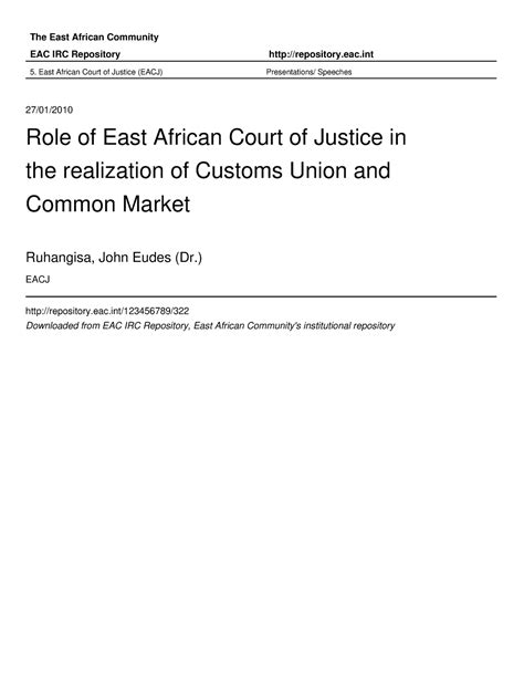 Role Of The East African Court Of Justice In The Realisation Of The