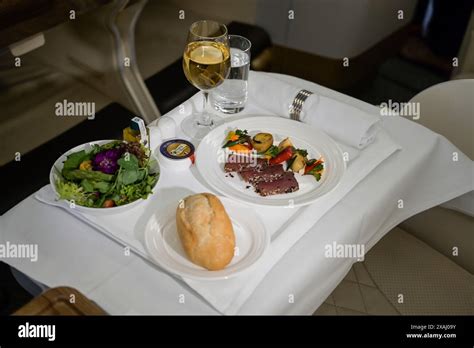 Appetiser, Meal, Business Class, Emirates Airbus A380 Stock Photo - Alamy