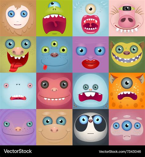 Set Of Funny Cartoon Monster Faces Royalty Free Vector Image