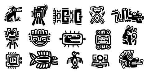 Mexican gods symbols. Abstract aztec animal bird totem idols, ancient ...