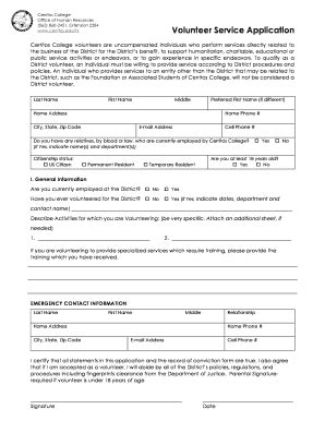 Fillable Online Cms Cerritos Volunteer Service Application Cerritos