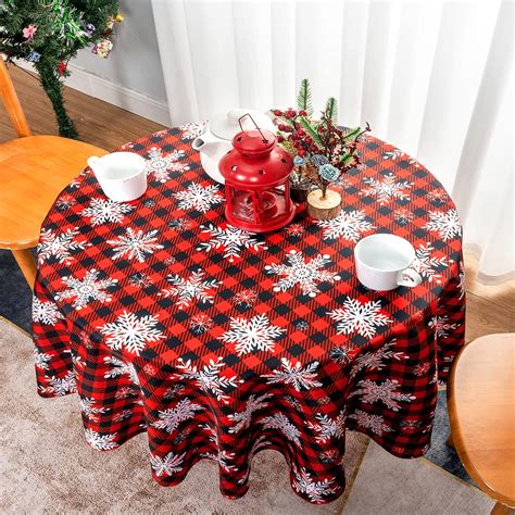 Sowinlar Round Christmas Tablecloth Waterproof Resistant Heavy Duty