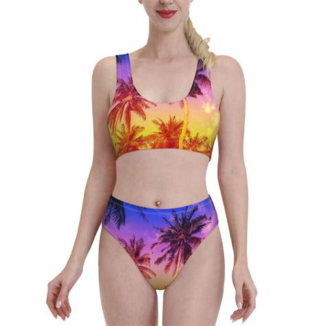 Lukts Women High Waisted Bikini Set Palm Trees At Sunset Swimsuit 2