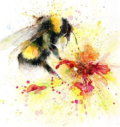 Bumble Bee Watercolor Print Flower Painting Insects Art Etsy