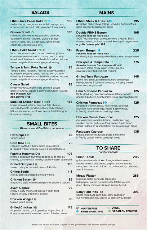 Beach Deluxe Food Menu - FINNS Beach Club