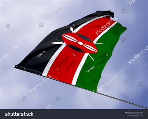 Kenyas Flag Isolated On Sky Background Stock Photo 2089253503