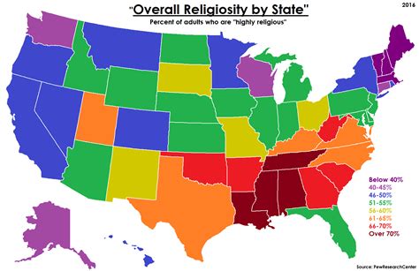 Overall Religiosity By Us State Vivid Maps