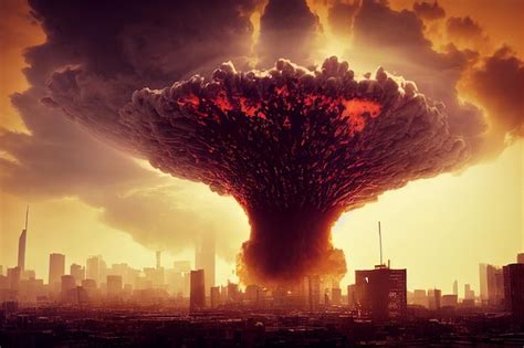 Premium Ai Image Catastrophic Nuclear Explosion In Modern City With