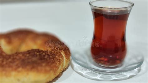 Presentation Of Black Tea In A Glass Turkish Simit Turkish Tea Image