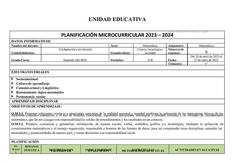 Pdf Unidad Educativa Planificacion Microcurricular 2023 2024 Compress